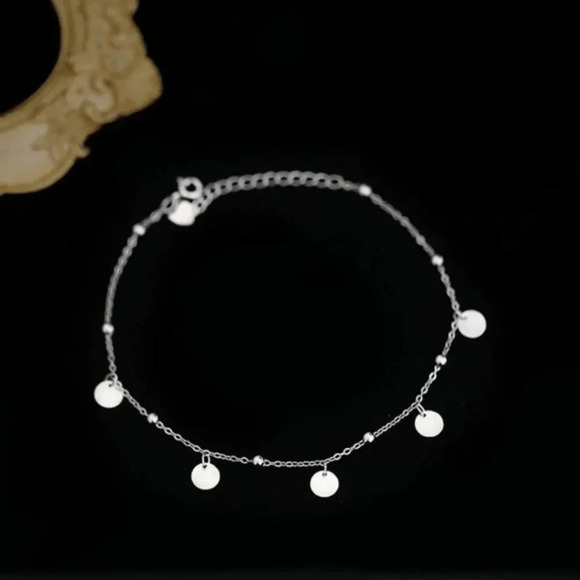 NEW 925 Sterling Silver Dainty Disc Coin Anklet - Picture 2 of 8